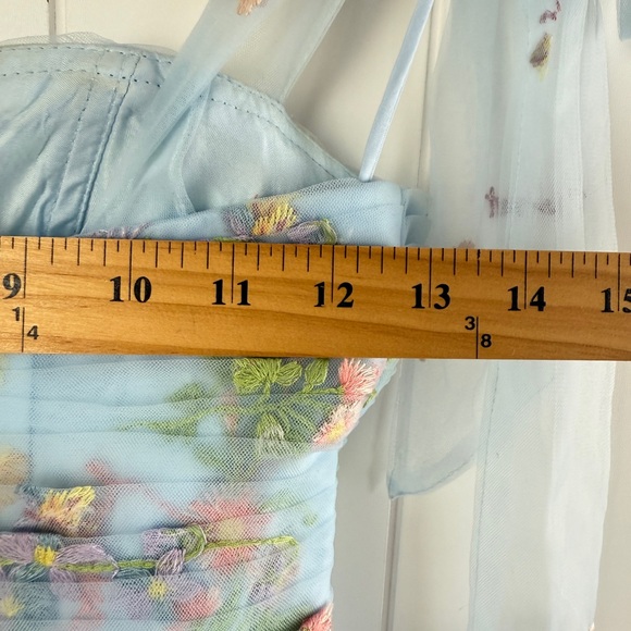 Elegant Cottagecore Tulle Embroidered Whimsy Floral Prom Dress in Light Blue 2 - Picture 8 of 15